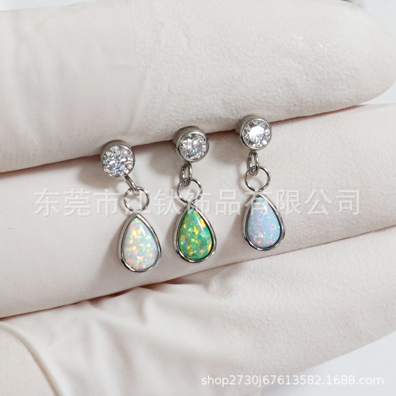 F136 Titanium Water Drop Ear Studs Pear-Shaped Bag Opal Cross-Border G23 Titanium Alloy Body Piercing Ear Bone Nails - Image 4