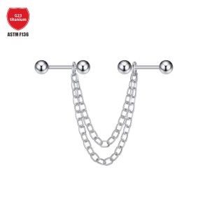 Titanium Chain Earrings External Thread Ear Bone Nail Men Women Double Ear Bone Clip Ear Ring Hole Titanium Alloy Body Piercing Jewelry