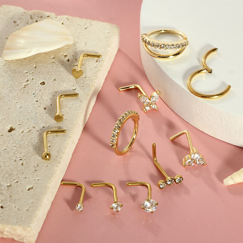 Classic 12-Piece Nose Nail Set Curved Barbell Copper Inlaid Zircon 7mm Nose Ring Set for Women Men - Image 4