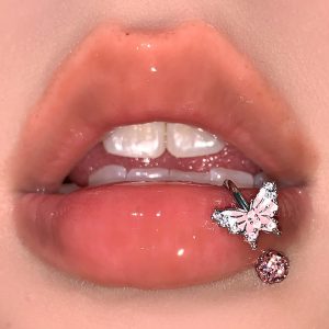 Pink Gradient Butterfly Lip Ring Sweet Style 316L Surgical Steel C/D Ring External Thread Piercing Jewelry Wholesale