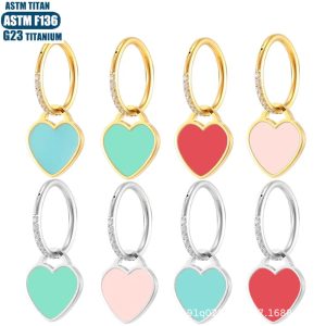 F136 Titanium Alloy Heart Zircon Earring Piercing Jewelry - Gold Pink 1.2x12mm