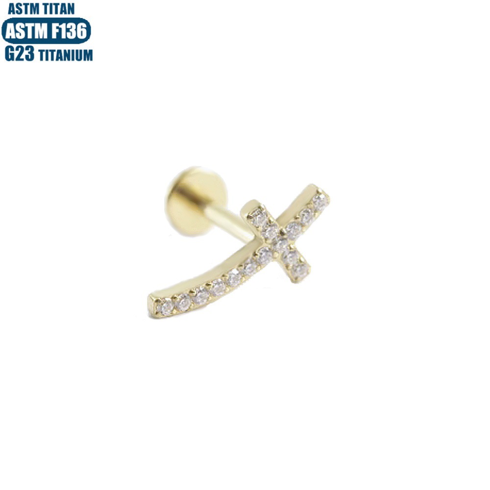 F136 Titanium Alloy Cross Zircon Lip Ring Inner Tooth Thread Lip Stud Piercing Jewelry - Image 3