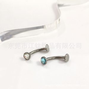 F136 Titanium Navel Ring Water Corrugated Design with Czech Diamond - G23 Titanium Alloy Body Piercing Suspension Belly Ring