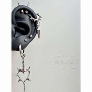Satan's Child Heart Devil Ear Studs 3mm Ball 316L Surgical Steel Non-Fading Punk Earrings
