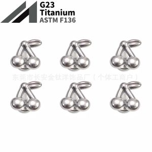 F136 Titanium Inner Tooth Cute Cherry Earring Nose Nail Ear Bone Nail Cochlear Nail G23 Titanium Alloy Body Piercing Jewelry