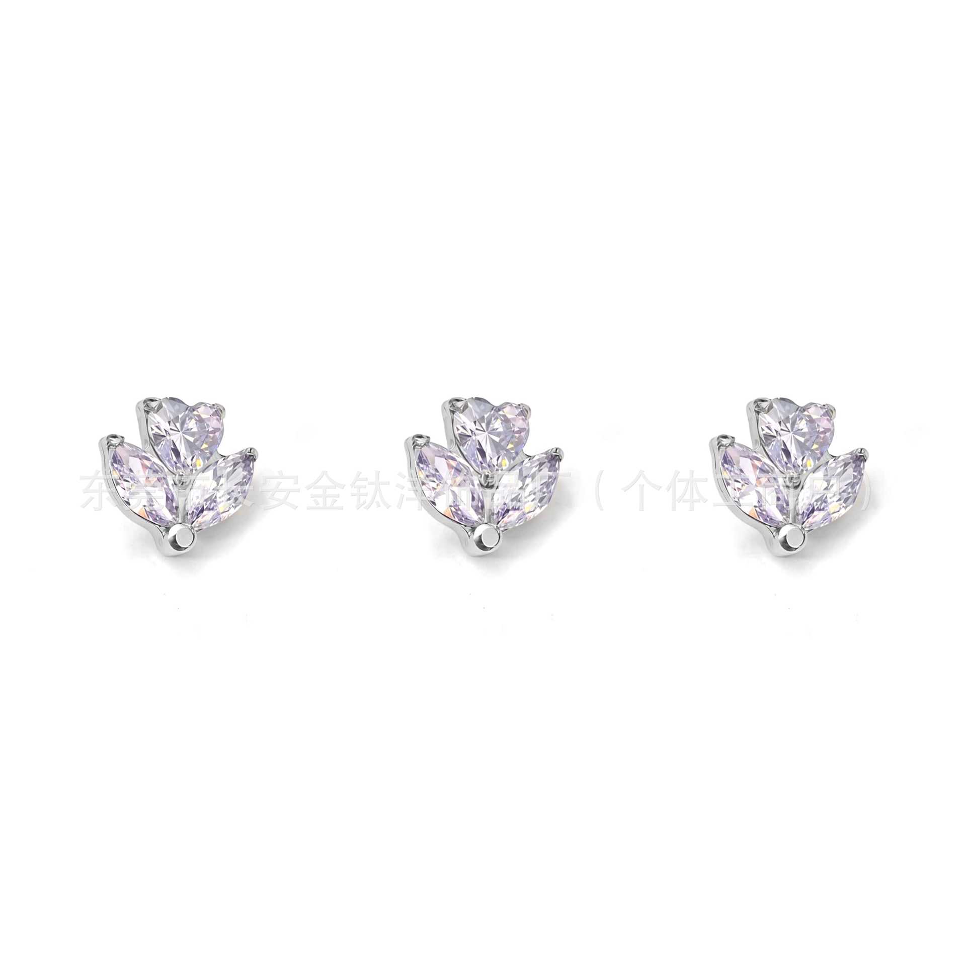 F136 Titanium Heart-Shaped Marquise Zircon Labret Stud Lip Piercing Nose Stud Ear Bone Stud G23 Titanium Alloy Body Jewelry - Image 2
