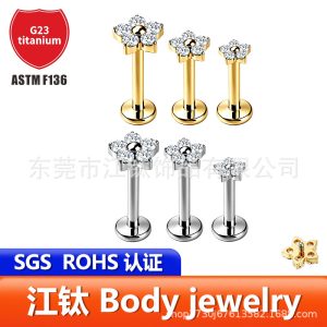 G23 Titanium Flower-Shaped CZ Zircon Lip Piercing Labret Stud Cartilage Ear Bone Piercing Jewelry