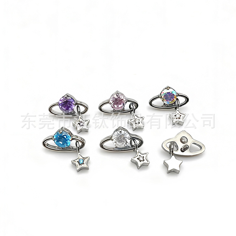 G23 Titanium Alloy Planet Orbit Earring with Zircon for Cartilage Piercing - Image 3