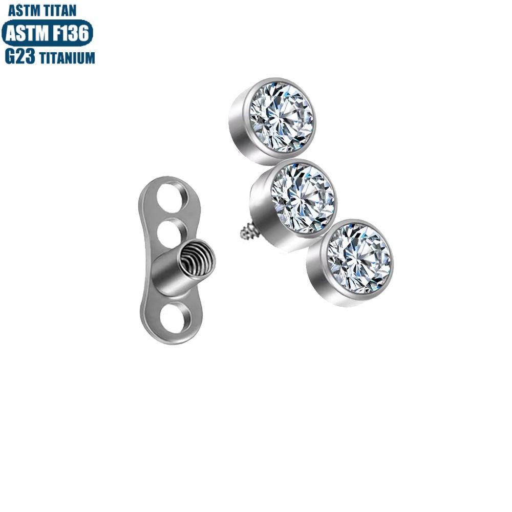 G23 Titanium Zircon Dermal Anchor Internally Threaded Body Piercing Jewelry Skin Nail with Base - Image 4