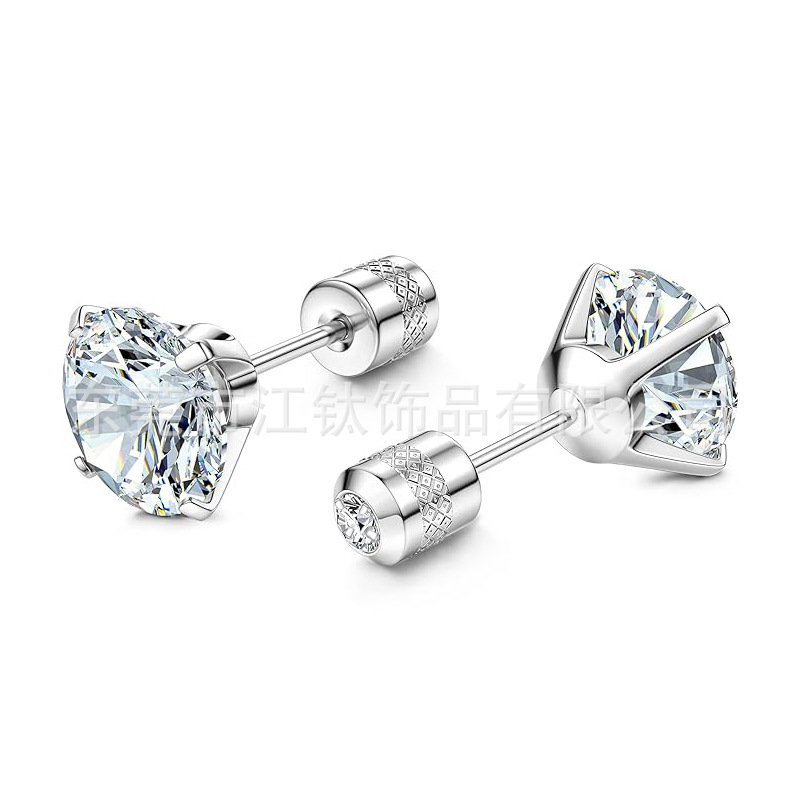 F136 Titanium Ear Stud Four-Claw Inlaid Double Diamond 5A Zircon Ear Bone Nails Cross-Border G23 Titanium Alloy Body Piercing Jewelry - Image 5