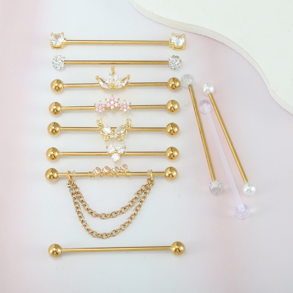 11-Piece Amazon Set Double Ear Piercing Long Bar Ear Bone Studs Industrial Ear Studs Stainless Steel Bridge Ear Studs - Image 2
