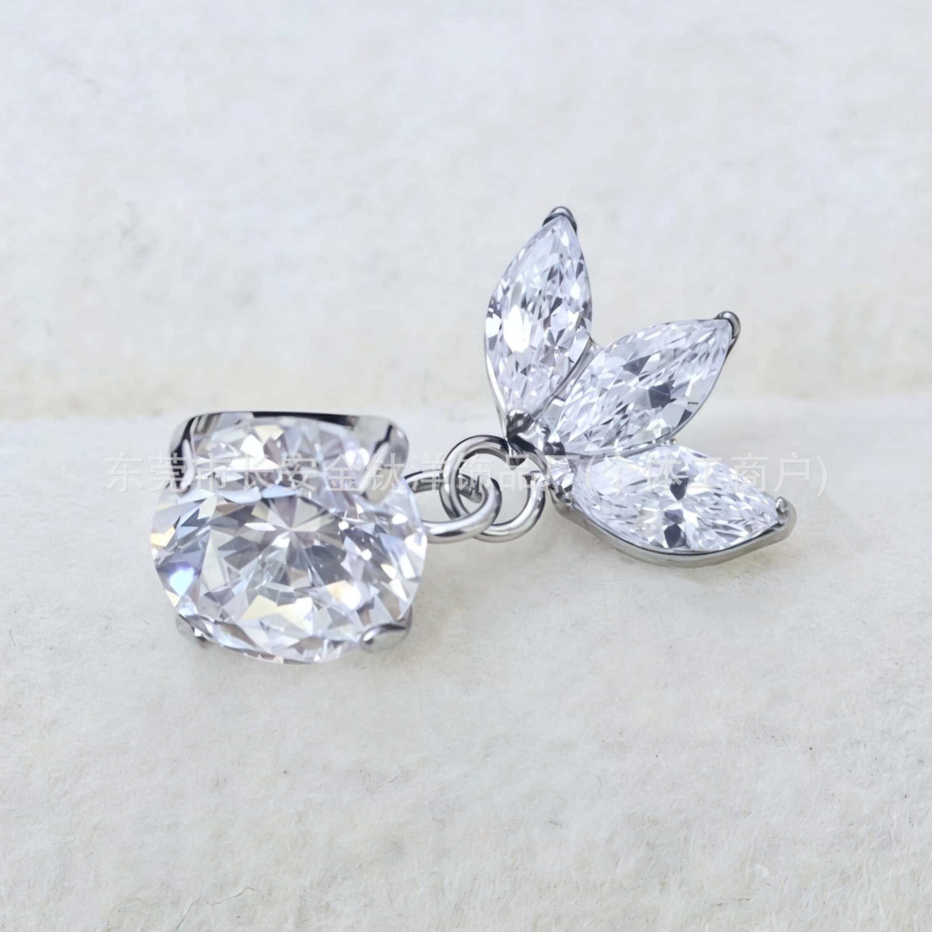 F136 Titanium Marquise CZ Pendant Cartilage Ear Studs - Flat Back Ear Bone Piercing Jewelry - Image 4
