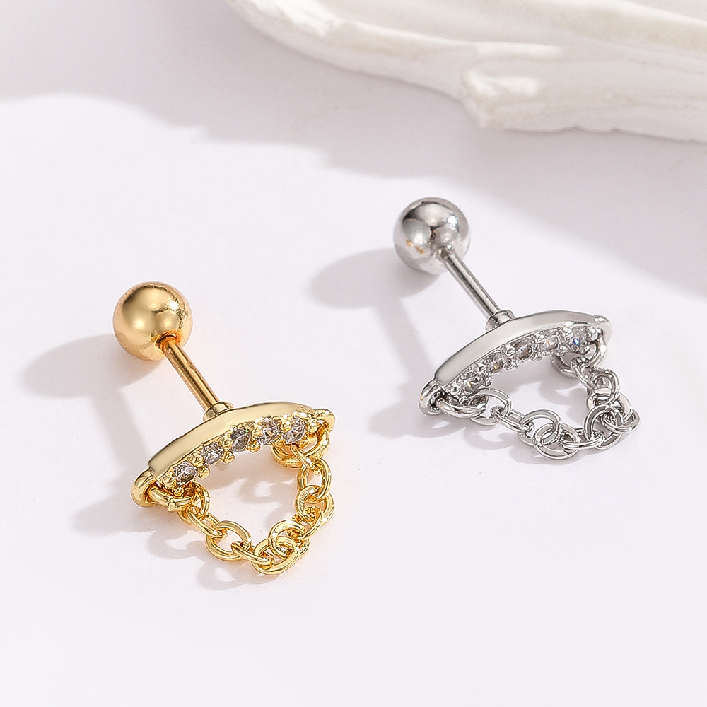 18K Real Gold Inlaid Zircon Stainless Steel Rod Snowflake Chain Tassel Pendant Ear Bone Nail Cartilage Piercing Earrings - Image 5