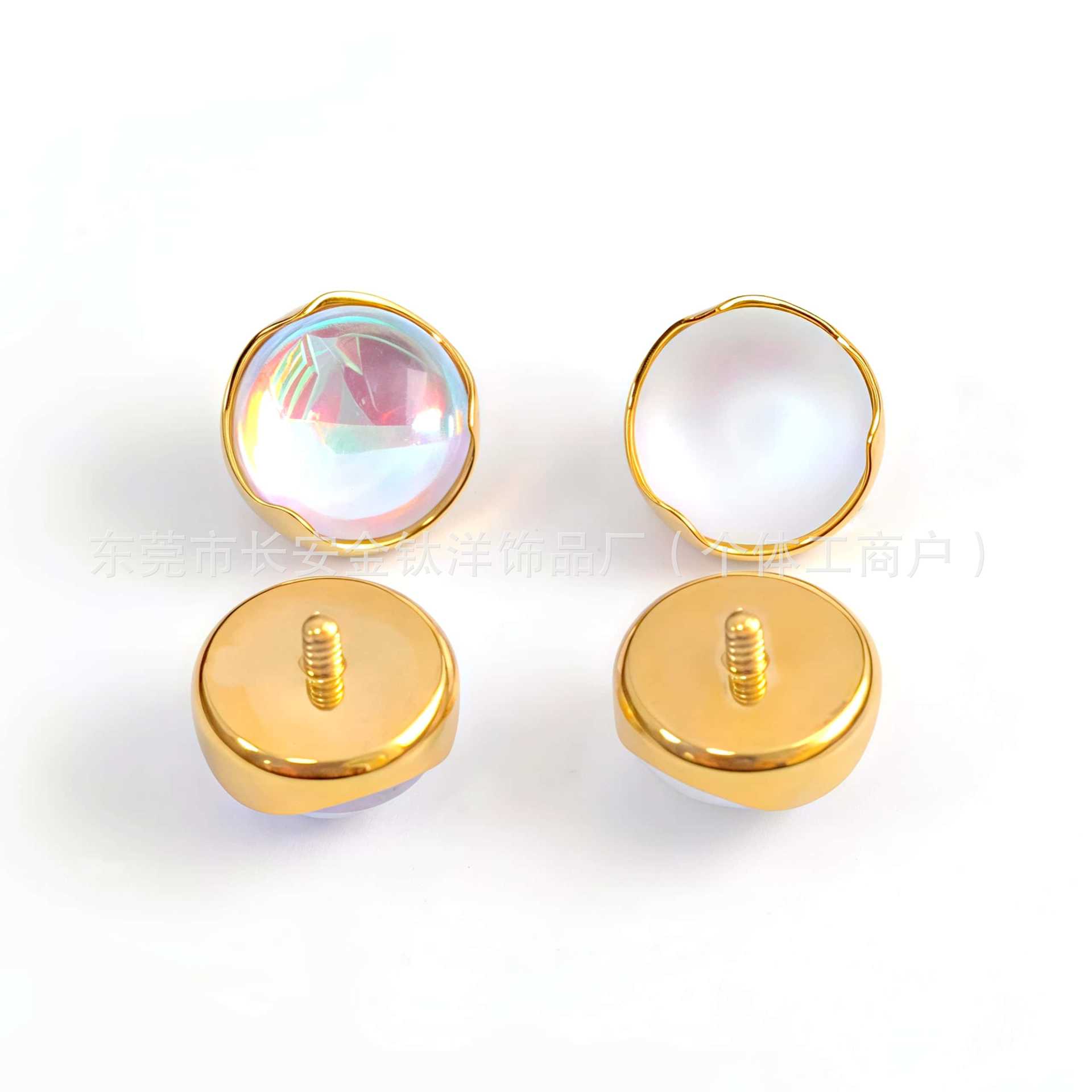 F136 Titanium 18K Gold-Plated Wavy Edge Moonstone Nose Lip Ear Stud Piercing Jewelry - Image 2