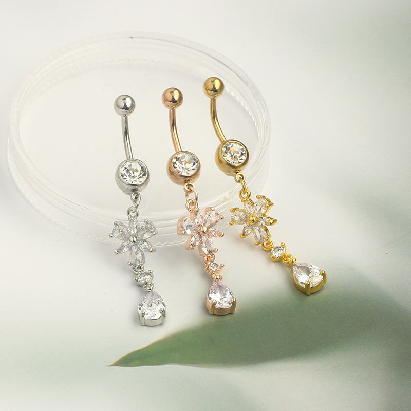 Rose Gold Heart Belly Ring Stainless Steel Navel Jewelry Wholesale - Image 3
