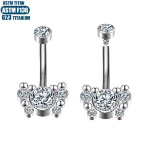 G23 Titanium Navel Ring with CZ Gem Internal Thread 14G Belly Button Jewelry for Men and Women