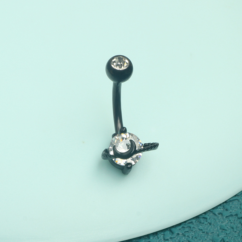 Heart Moon Navel Ring 316L Surgical Steel Belly Button Ring Dangle Planet - Image 3