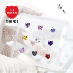 G23 Titanium F136 Heart-Shaped Claw Set Zircon Earring - Peach Heart Ear Bone Nail Body Piercing
