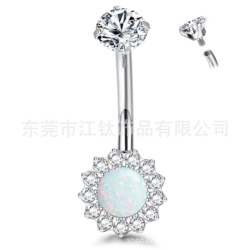 F136 Titanium Navel Ring Sunflower Double Head Inlaid Belly Button Ring G23 Titanium Alloy Body Piercing Jewelry - Image 5