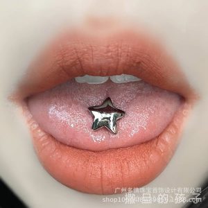 Sweet Star Tongue Barbell 316L Surgical Steel External Thread Tongue Ring Piercing Jewelry Hot Girl