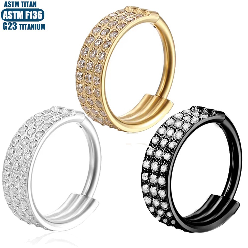 F136 Titanium Alloy Nose Ring Septum Three-Layer Zircon Nose Hoop Earrings Nose Piercing Seamless Hoop Women's Conch Shape - Image 5