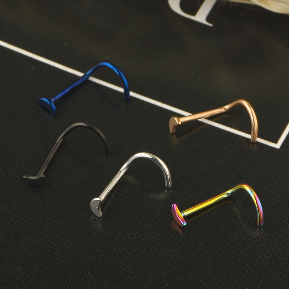 Stainless Steel L-Shaped Nose Stud Moon Curved Barbell Nose Ring Piercing Jewelry Nose Stud - Image 2