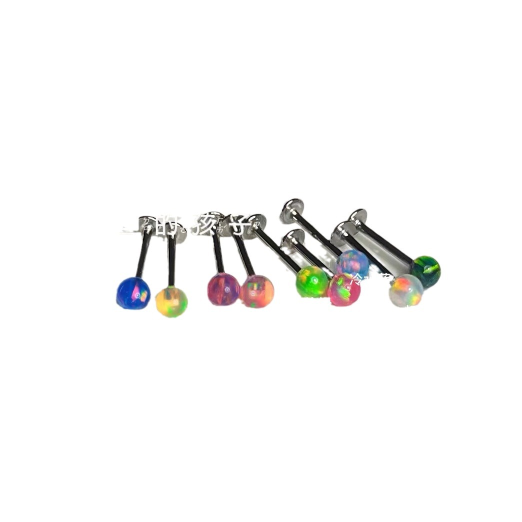Satan's Child Aurora Opal 316L Surgical Steel Tongue Barbell Lip Ring - 12mm Bar Length 1.2mm Thick - Image 5