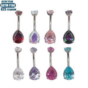 Titanium Alloy Drop Shaped CZ Navel Ring with Inner Threading Belly Button Jewelry DQ037