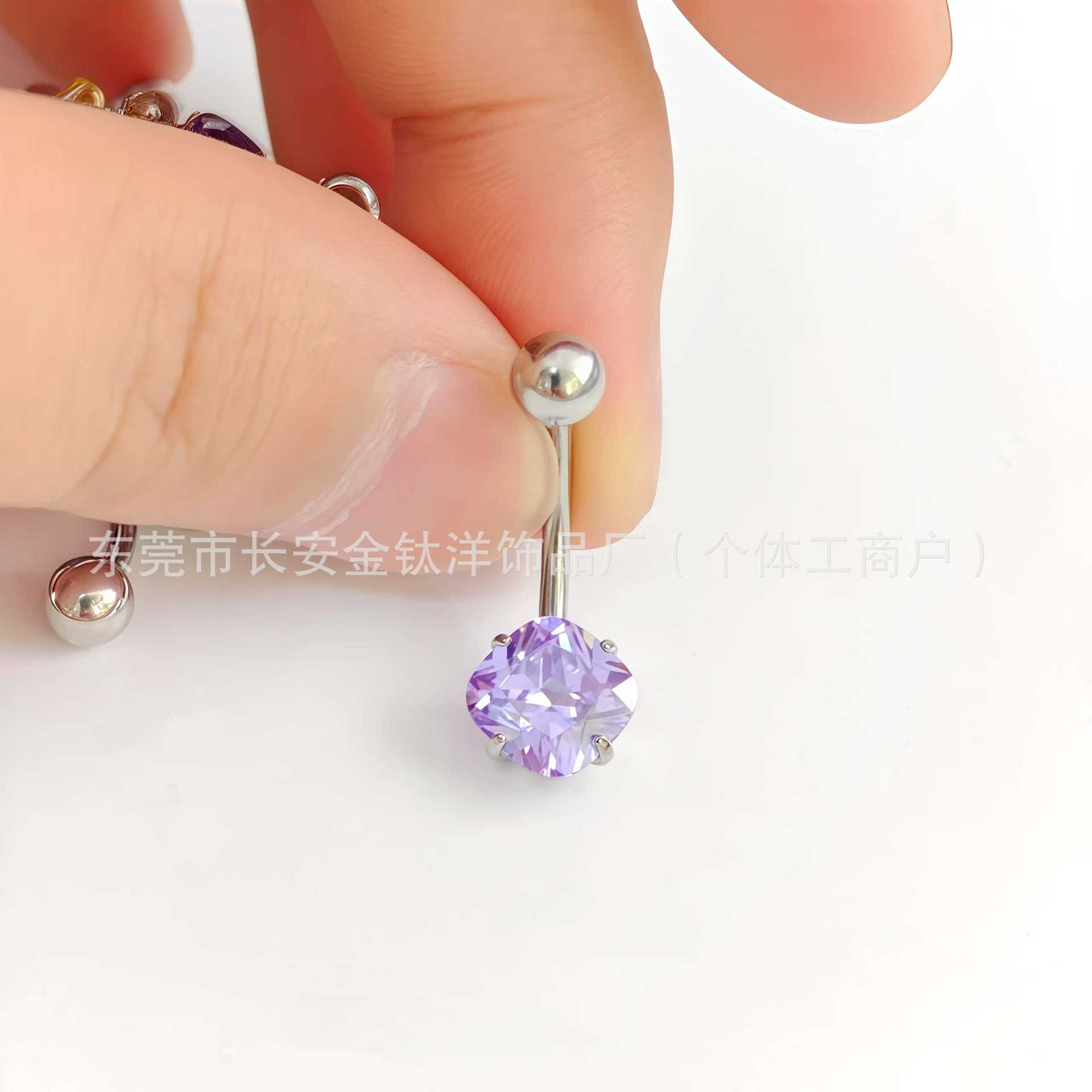 F136 Titanium Internal Thread Fat Square Zirconium Ball Curved Rod Navel Ring Belly Button Ring G23 Titanium Alloy Body Piercing Jewelry - Image 4