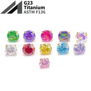F136 Titanium 18K Gold-Plated Round Bottom Claw 5A Zircon Lip Stud Lip Piercing Jewelry