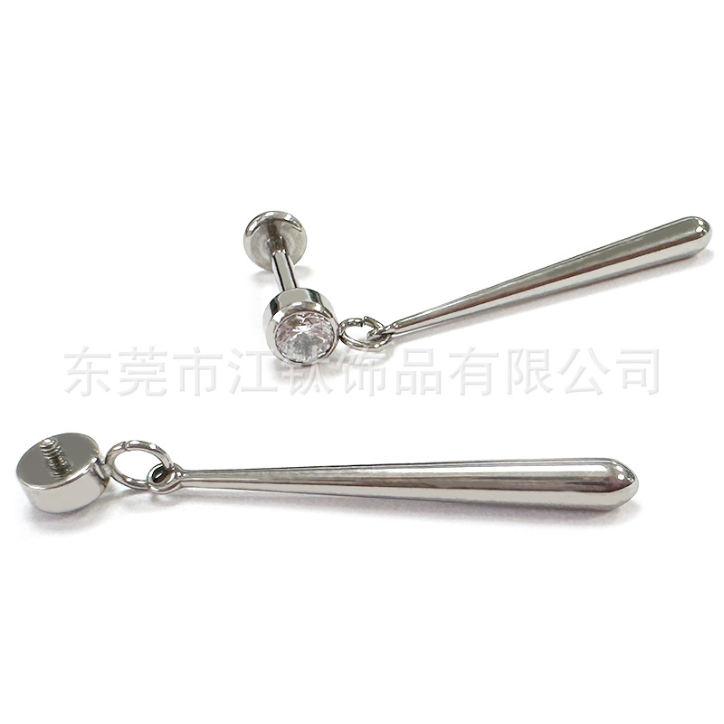 F136 Titanium Ear Stud Solon Water Drop Pendant Cylindrical Zircon G23 Titanium Alloy Body Piercing Jewelry Ear Bone Nail - Image 5