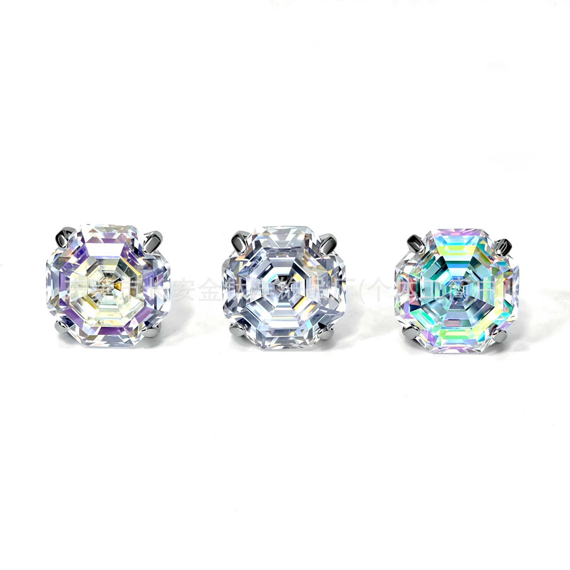 F136 Titanium Round Base Claw-Set Eight-Sided Ascher Cut Gradient Lip Stud Ear Stud Ear Bone Stud G23 Titanium Alloy Piercing Jewelry - Image 4