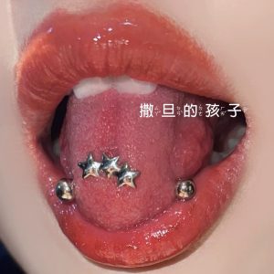 Satan's Child Star Damp Tongue Nail Titanium Steel External Thread Tongue Barbell 12mm Bar 1.6mm Gauge Sweet Cool Tongue Ring