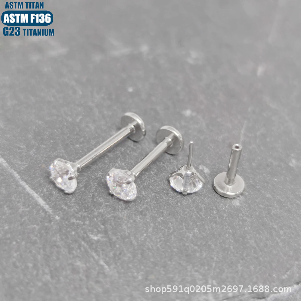 G23 Titanium Alloy Zircon Lip Labret Stud Straight Rod Diamond Ear Stud Earrings Human Body Piercing Jewelry Tongue Stud Lip Ring - Image 3
