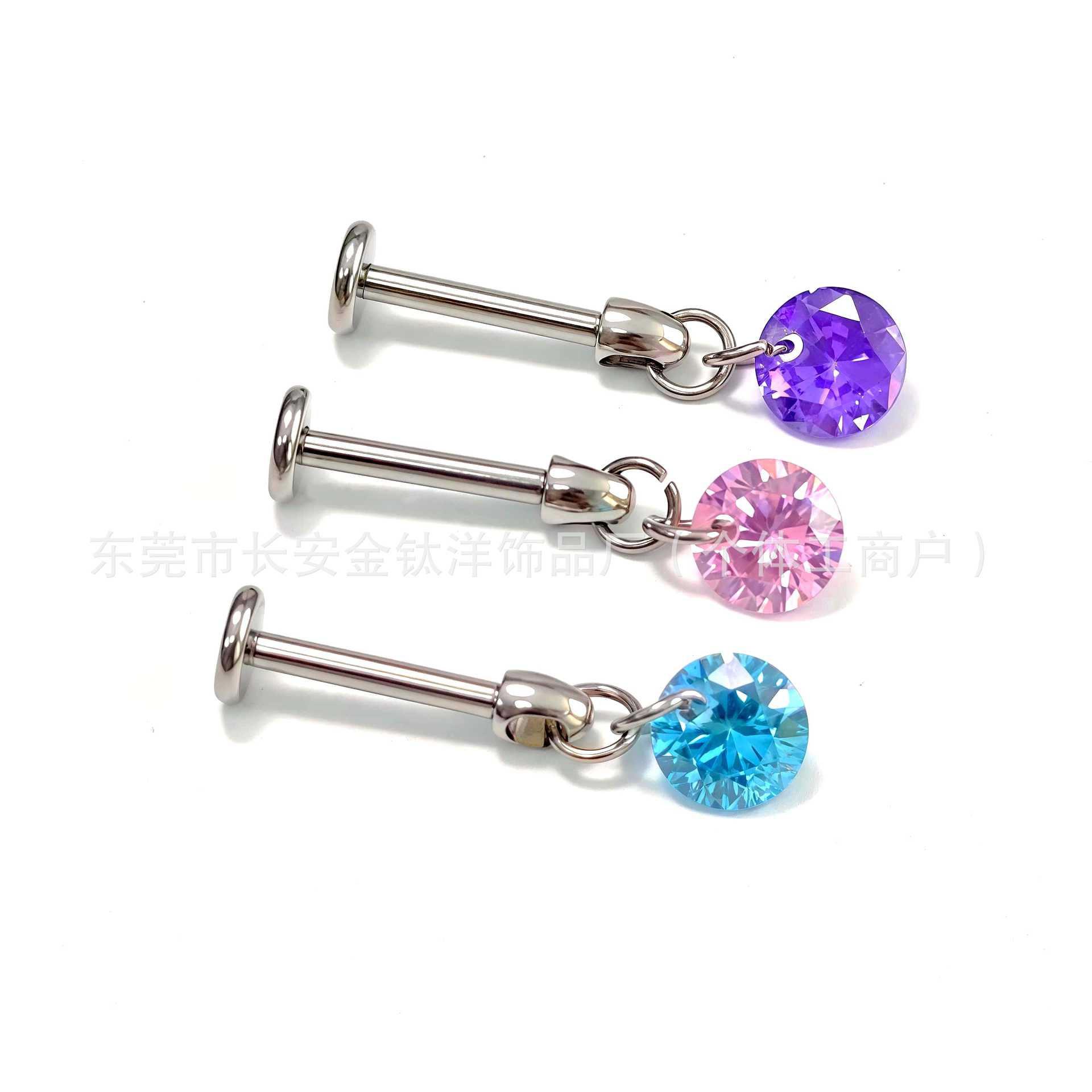F136 Titanium Round Pendant Ear Bone Stud with Zircon - G23 Titanium Body Piercing Jewelry - Image 2