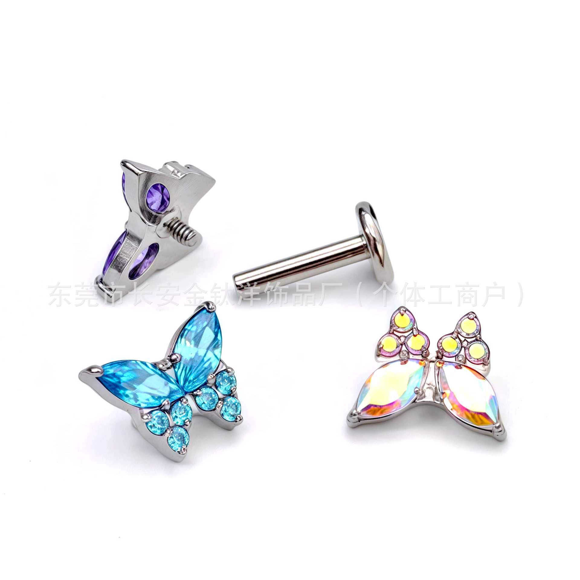 G23 Titanium Internal Thread Butterfly Inlaid Zircon Ear Studs Ear Bone Studs Body Piercing Jewelry 2025 New - Image 2