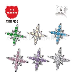 G23 Titanium Star Earring ASTM F136 Gem Stud Ear Piercing Jewelry