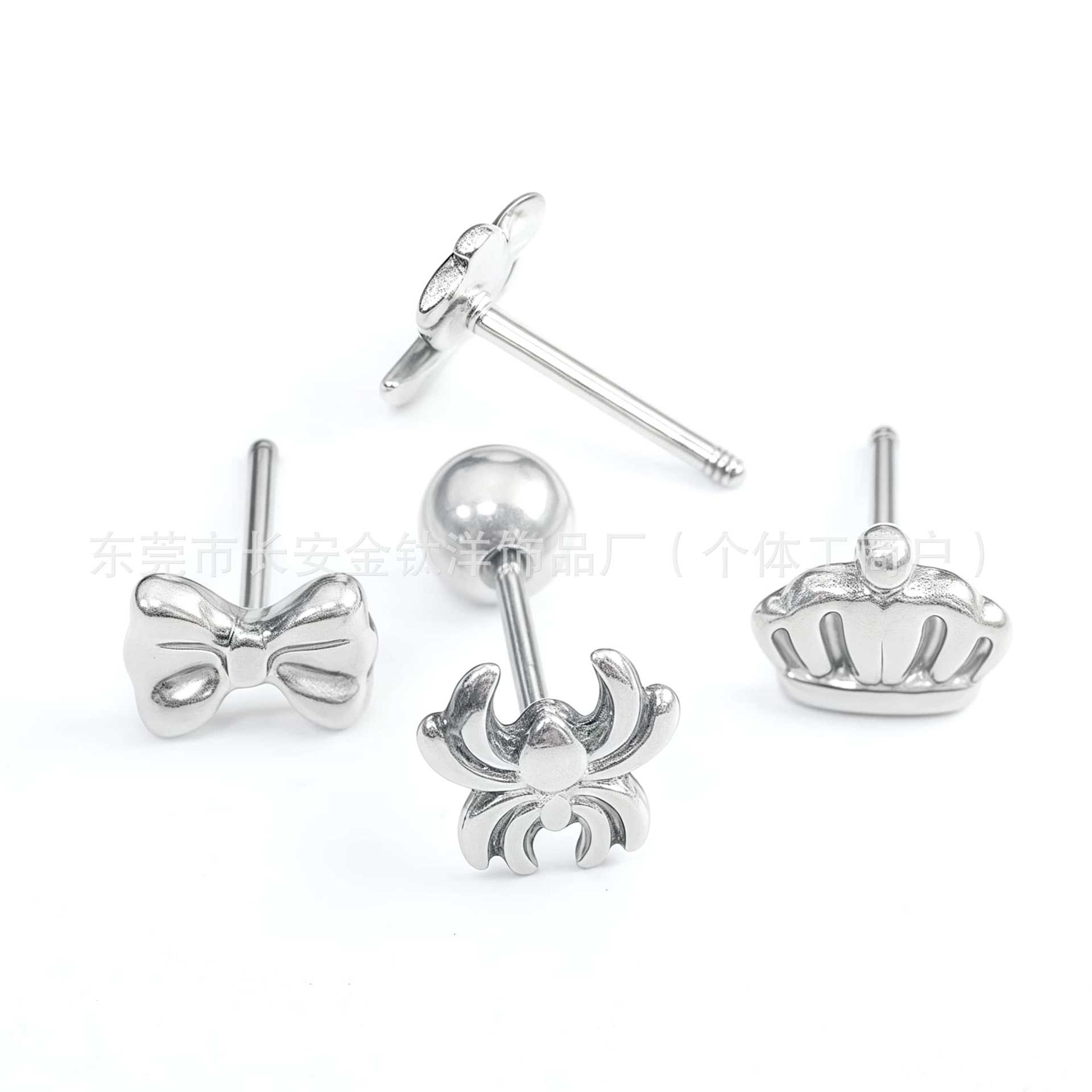 F136 Titanium External Thread Bow Yellow Crown Lip Stud Ear Stud - 0.8mm G23 Titanium Piercing - Image 3