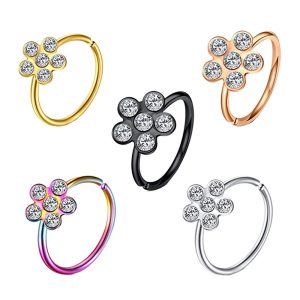 New Artificial Small Flower Diamond Nose Ring for Women - Stainless Steel Geometric Nail Piercing Jewelry