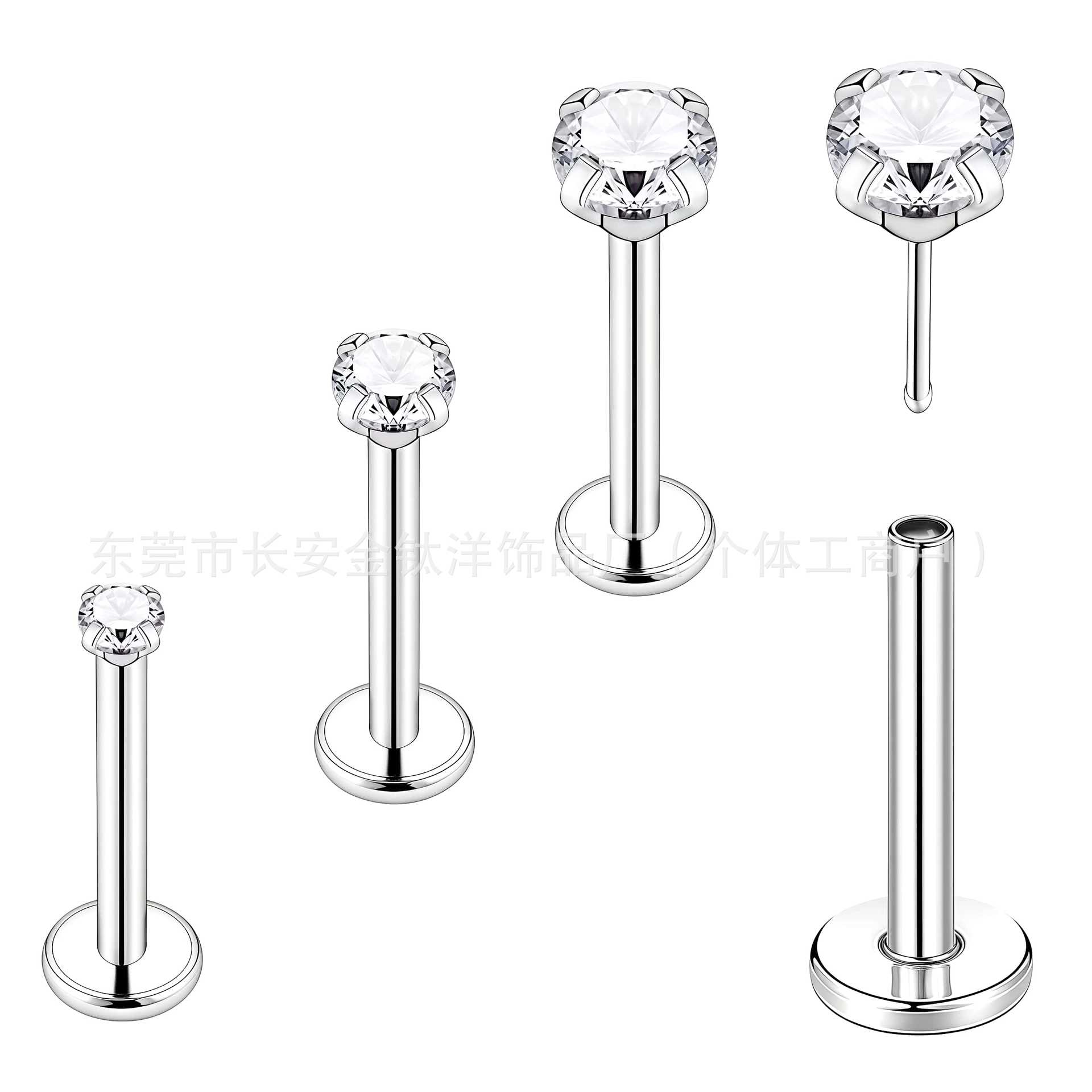 G23 Titanium Flat Back Stud Earring with Claw Zircon, 0.8x12mm, Cartilage Piercing Jewelry - Image 5