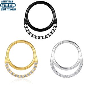 G23 Titanium Nose Ring Seamless Moon Zircon Septum Ring Conch Ear Bone Hoop Fashion Jewelry