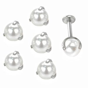 G23 Titanium Three-Claw Pearl Lip Nail - External Thread Lip Ring for Ear Bone Piercing