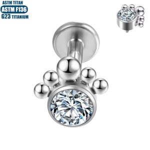 F136 Titanium Perforated Lip Ring Zircon Bead Cluster Thread Inner Teeth Small Ear Stud Lip Stud Earrings