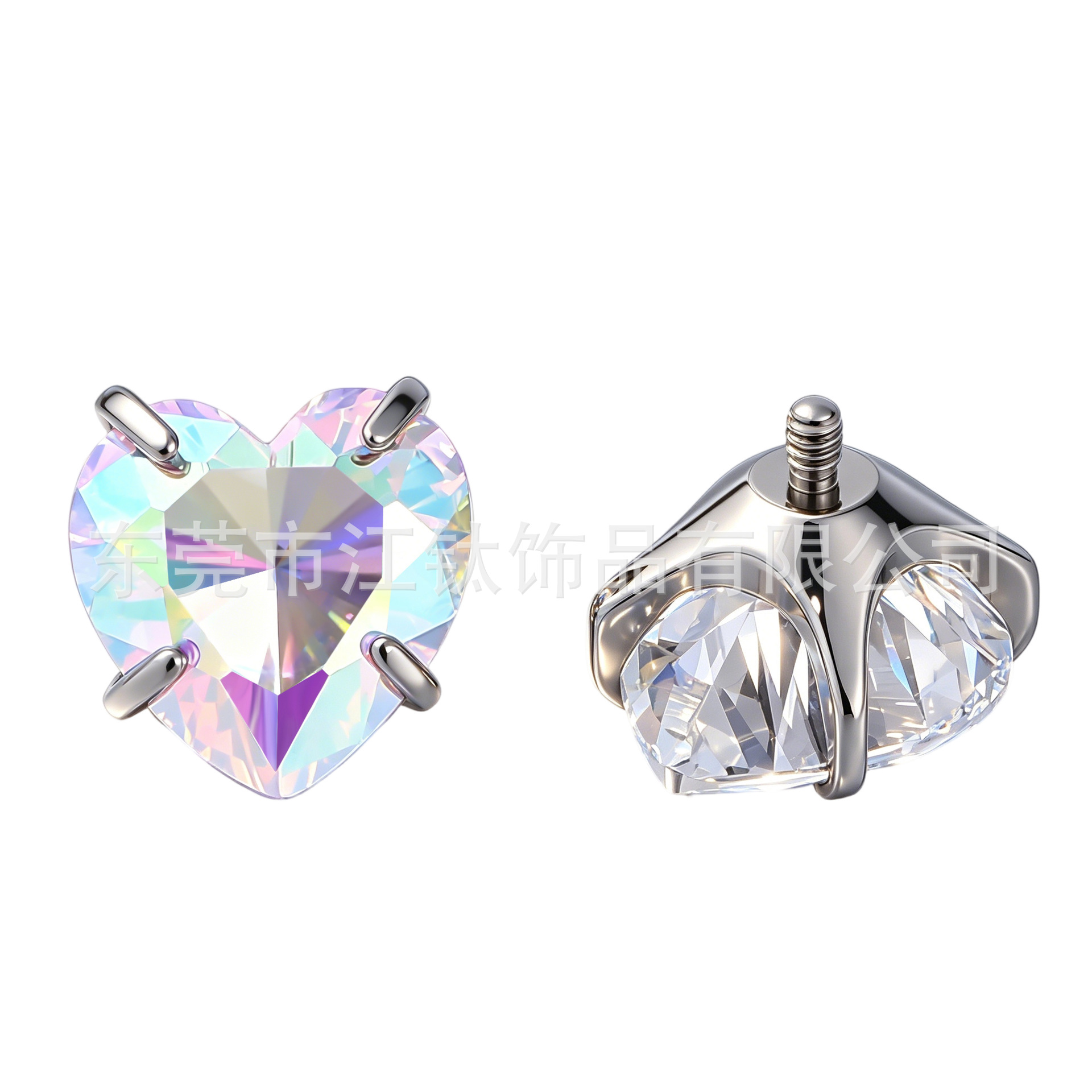 Heart-Shaped Internally Threaded Zircon Ear Bone Stud - G23 Titanium Alloy Body Piercing Jewelry - Image 5