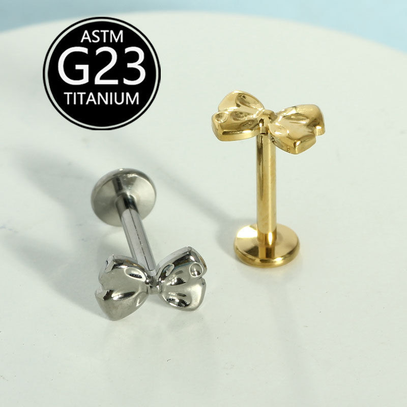 F136 Titanium Internally Threaded Ear Cartilage Stud Bow Lip Piercing Jewelry G23 Titanium Alloy Polished - Image 4