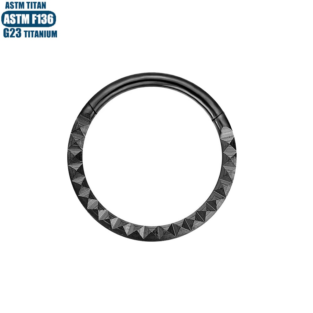 Black Pyramid CNC Carved Seamless Nose Ring - F136 Titanium Alloy Hoop Earring for Fashion Women - Image 3