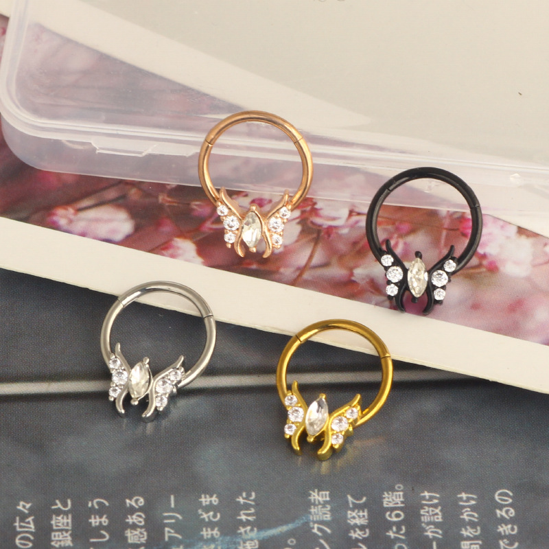 316L Stainless Steel Butterfly Nose Ring Piercing Jewelry Earrings Casting Interface Ring - Image 4