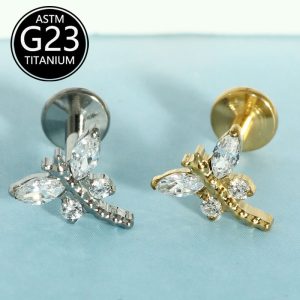 F136 Titanium Alloy Butterfly Lip Piercing Jewelry 1.2mm Rod Body Piercing Ear Nail