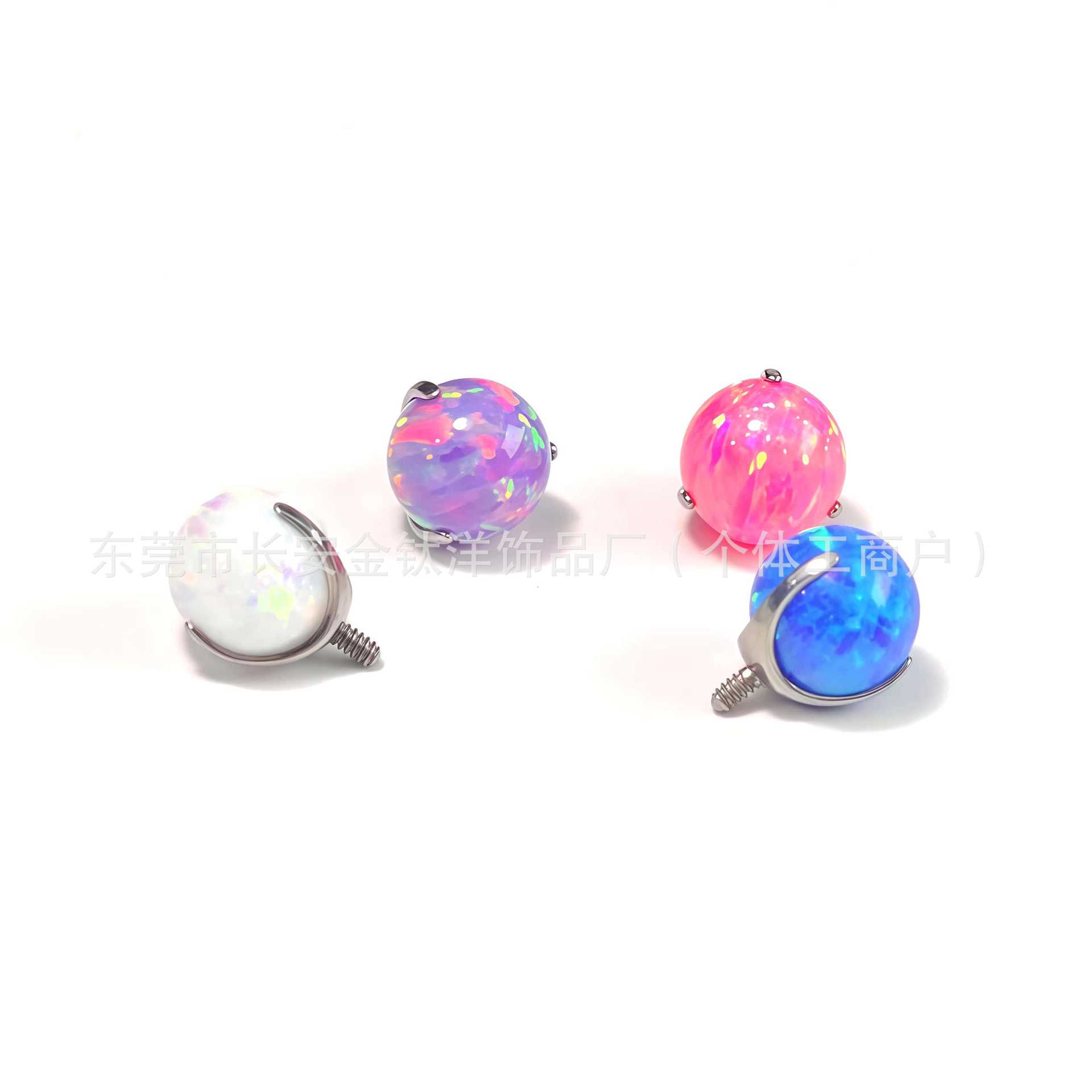 F136 Titanium Lip Stud Opal Three-Prong Round Ball Tongue Stud Ear Bone Labret Body Piercing Jewelry - Image 2