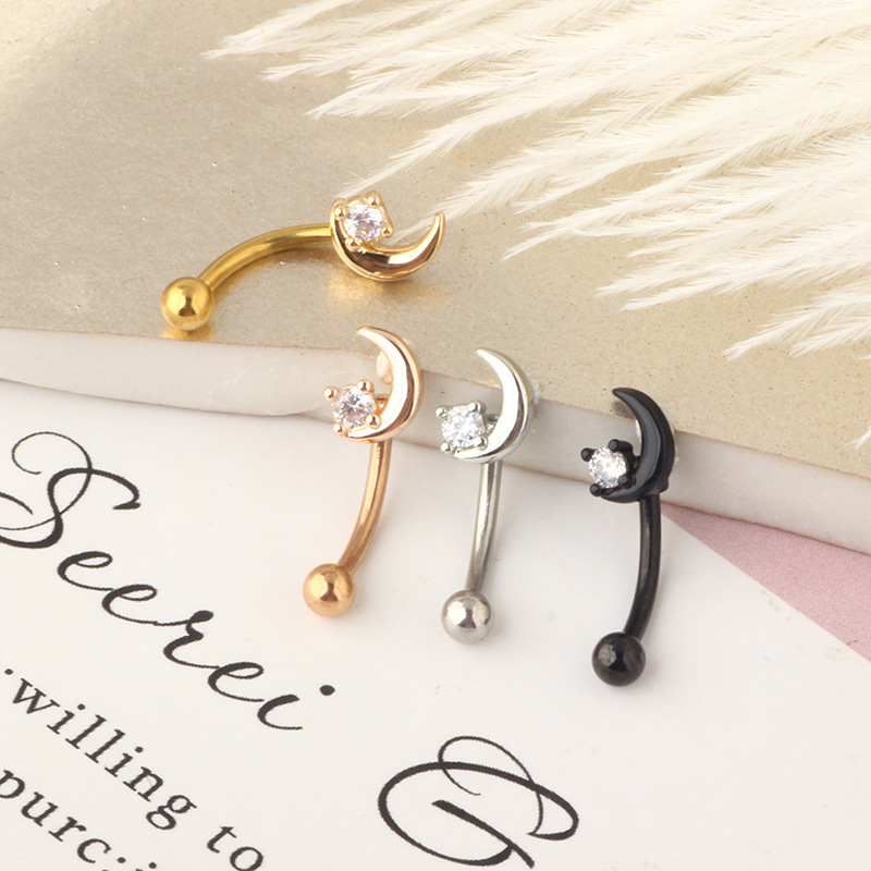 16G Stainless Steel Micro-Inlaid Zircon Moon Star Ear Stud Screw Ball Fashion Earrings for Women - Image 4